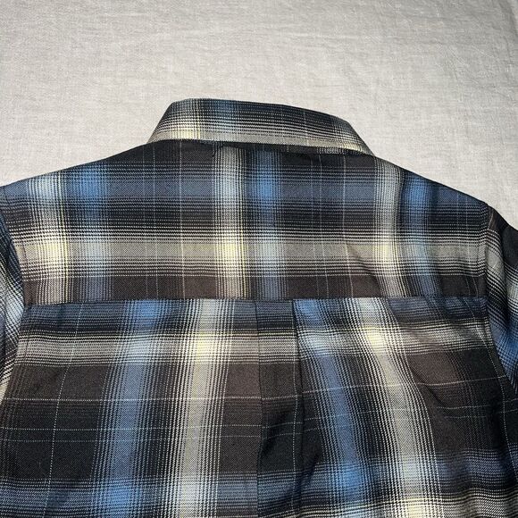 Dixxon Women’s Fit For An Autopsy Flannel Button Up Shirt Blue Brown Gray Medium - Picture 8 of 8